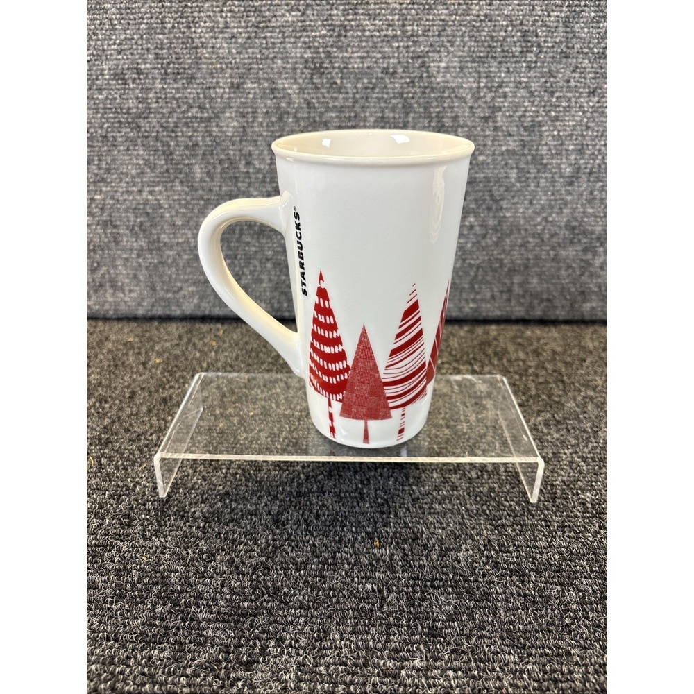 Starbucks 2017‎ Pine Tree Holiday Christmas Mug White & Red 13 Oz.